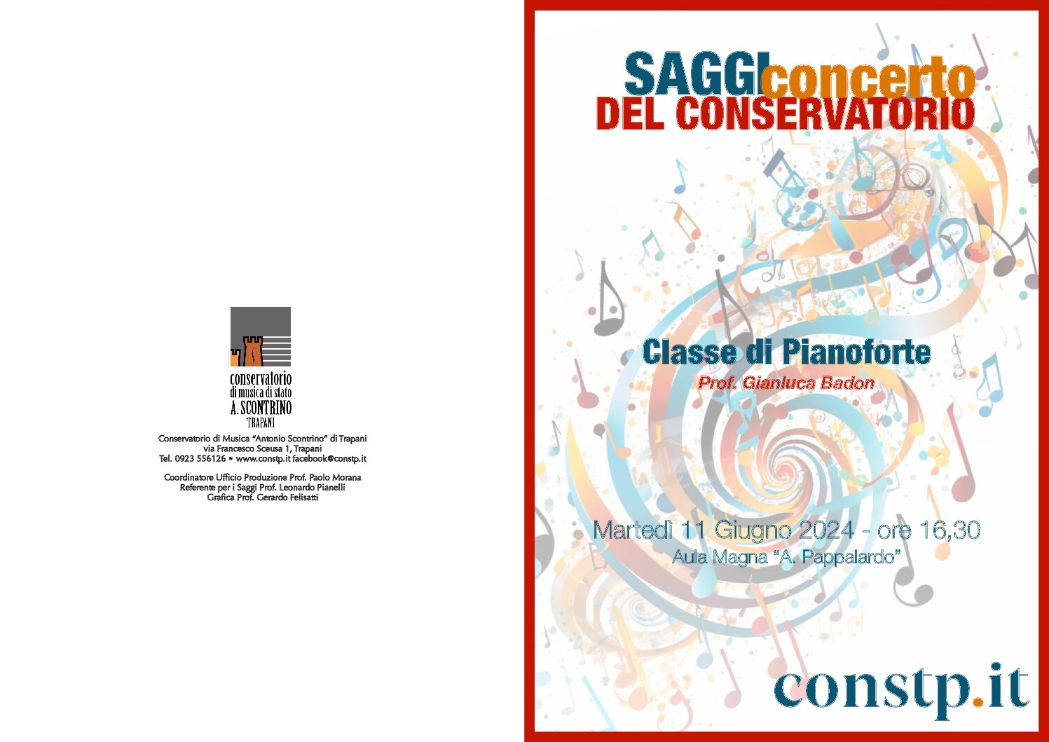 PROGRAMMA SAGGIO CONCERTO CLASSE DI PIANOFORTE 11 GIUGNO 2024 Prof. BADON