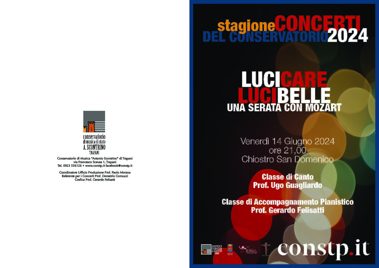 Programma di sala Luci Care, Luci Belle, Una Serata con Mozart del 14 giugno 2024