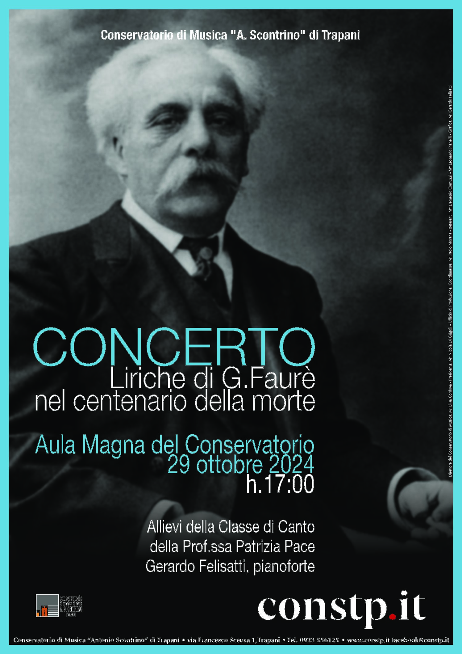 Locandina Concerto Liriche di G. Faure n el centenario della morte 29.10.2024