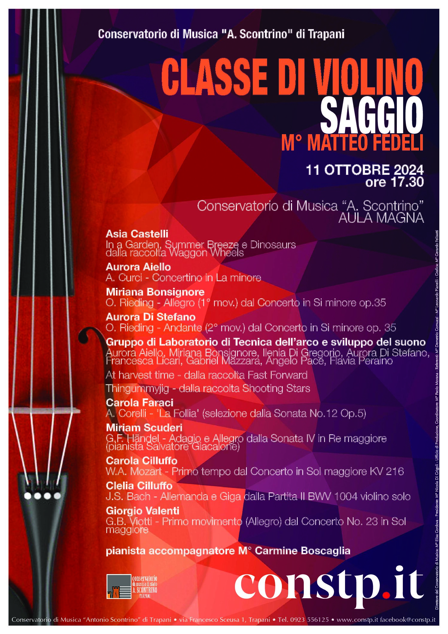 Locandina Saggio Classe di Violino Fedeli 11 ottobre 2024