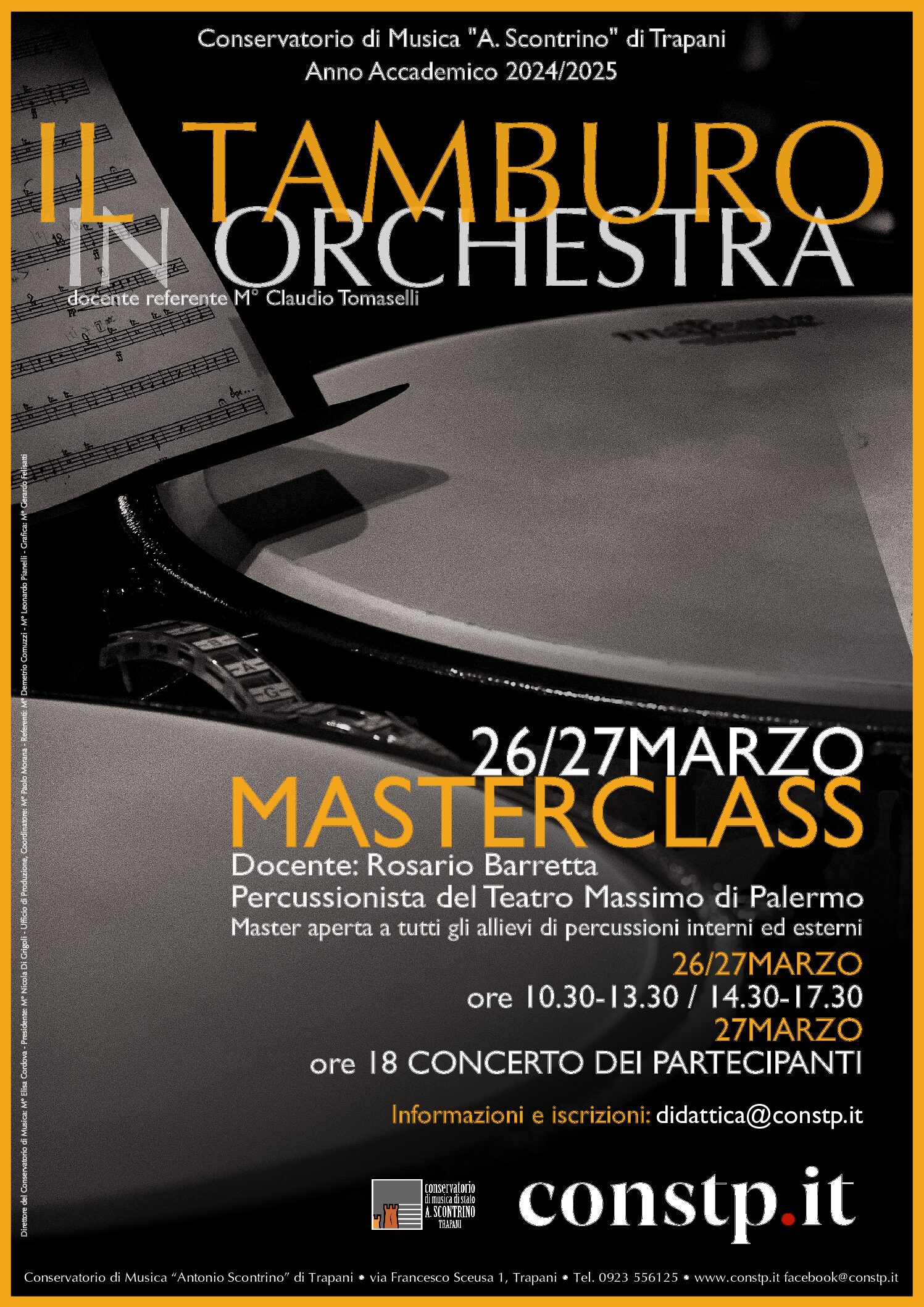 LOCANDINA MASTERCLASS DI PERCUSSIONI 26 E 27 MARZO 2025